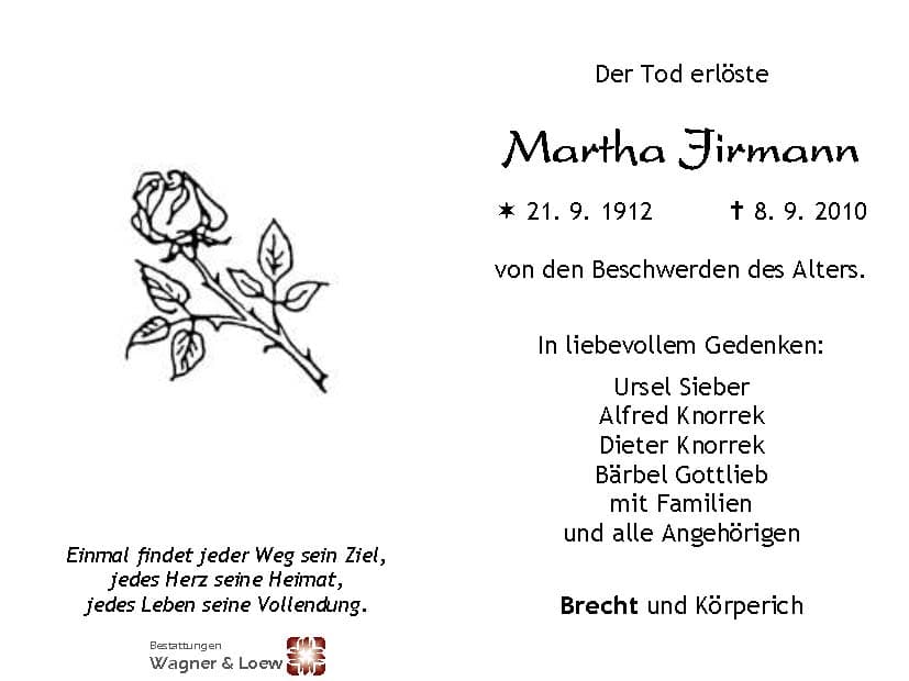 Frau Martha Jirmann