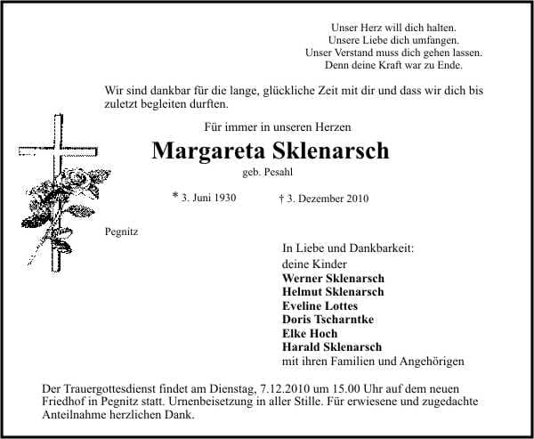 Frau Margareta Sklenarsch