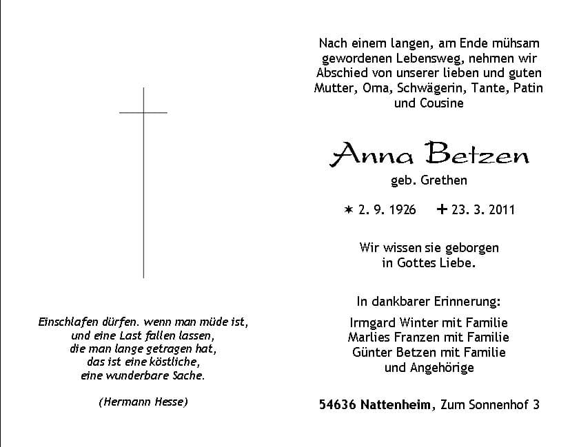 Frau Anna Betzen