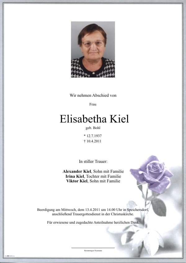 Frau Elisabetha Kiel