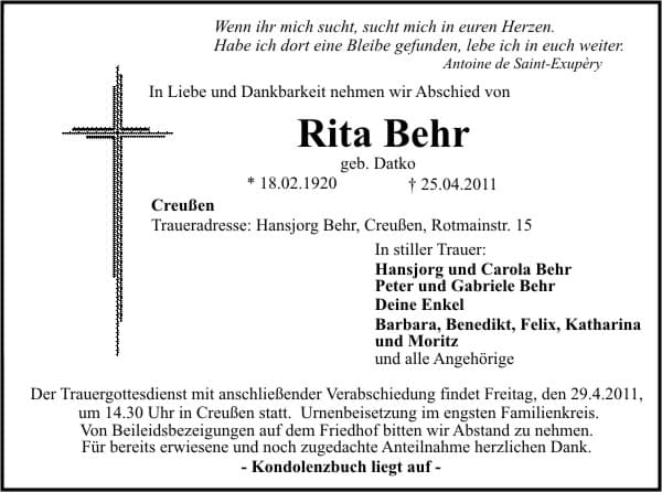 Frau Rita Behr