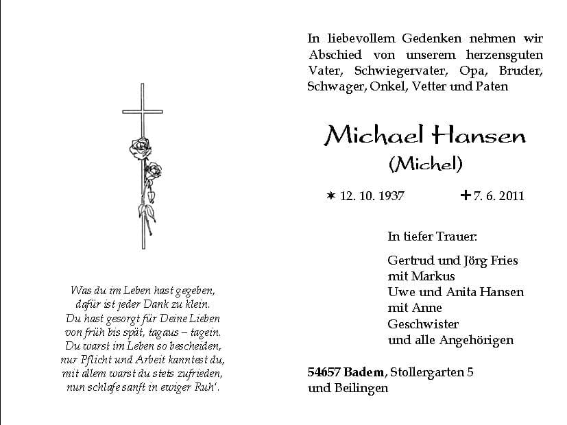 Herr Michael (Michel) Hansen