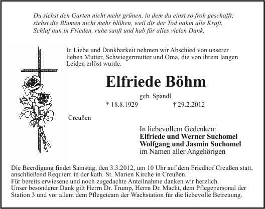 Frau Elfriede Böhm