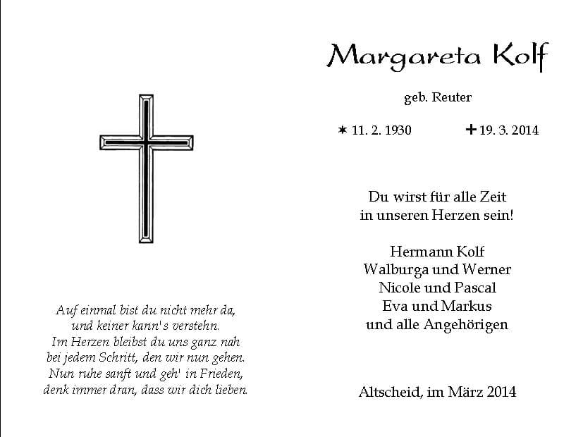 Frau Margareta Kolf