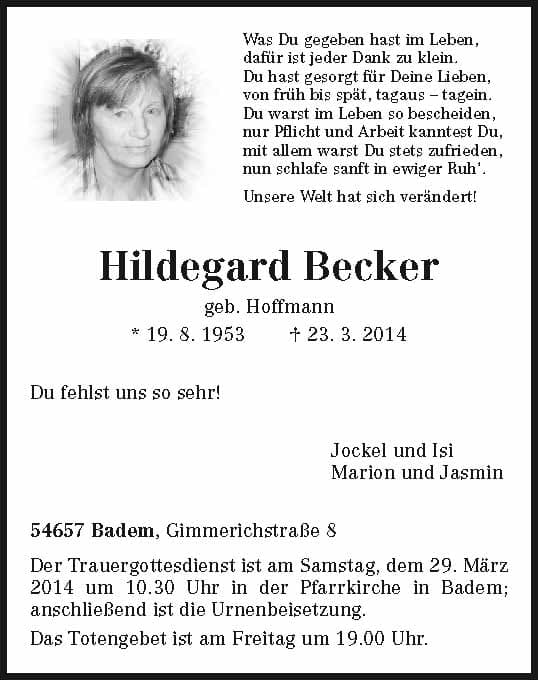 Frau Hildegard Becker