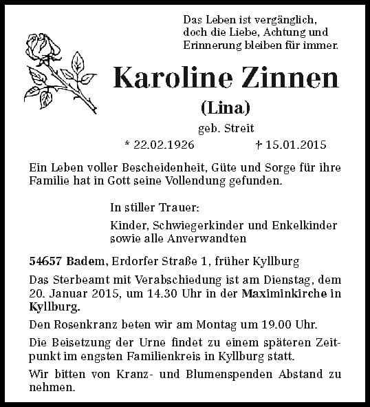 Frau Lina Zinnen