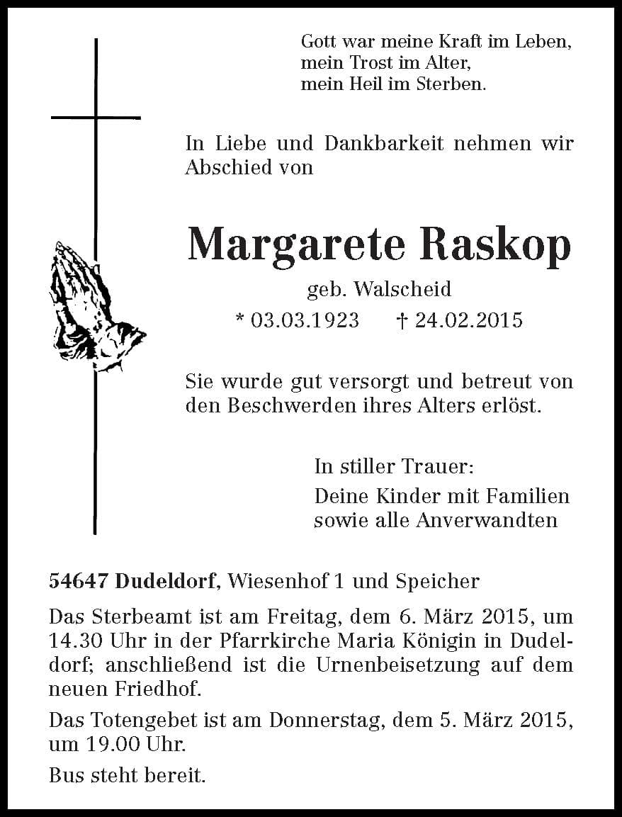 Frau Margarete Raskop