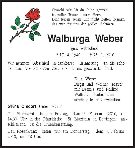 Frau Walburga Weber