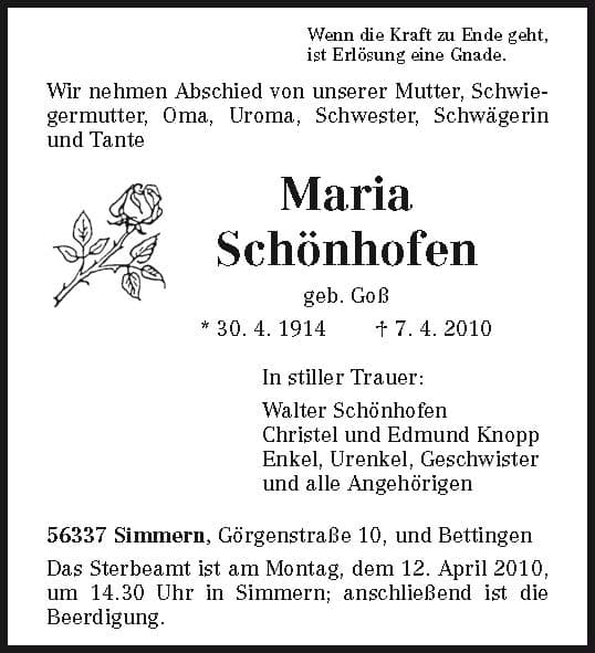 Frau Maria Schönhofen